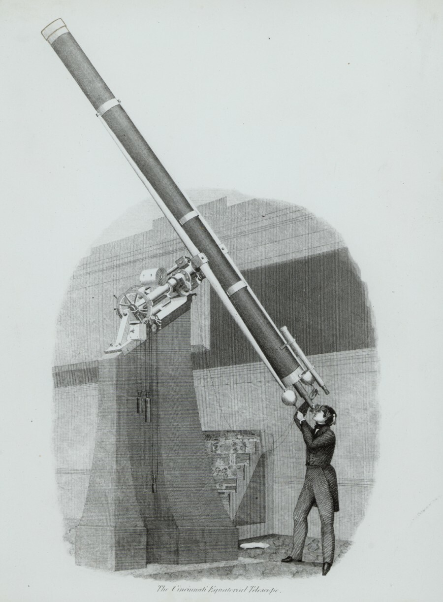 Man looking through telescope drawing